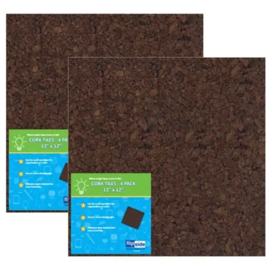 Flipside Products Dark Cork Tiles, 12" x 12", 4 Per Pack, 2 Packs image {1}