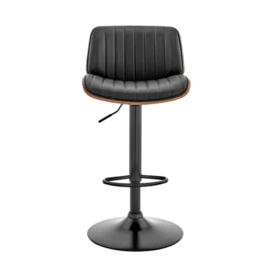 Brock Adjustable Counter Height Barstool with Faux Leather Seat Walnut Finish Back Steel Base - Armen Living image {1}