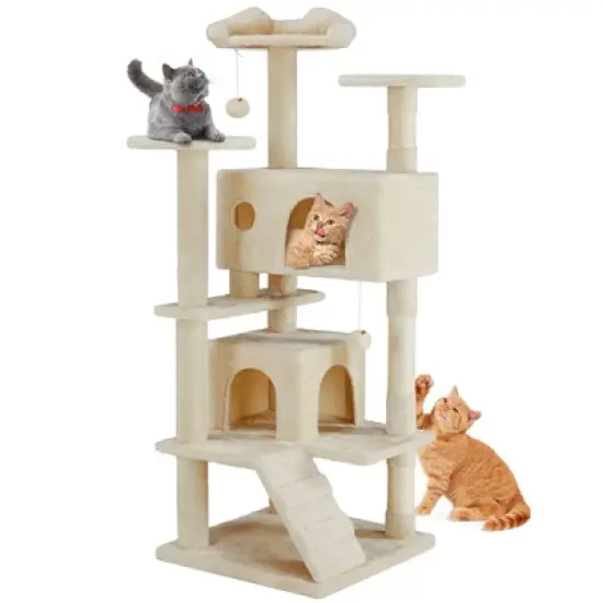 JIONJOY 54-Inch Cat Climbing Tower: Dual Apartments image {6}