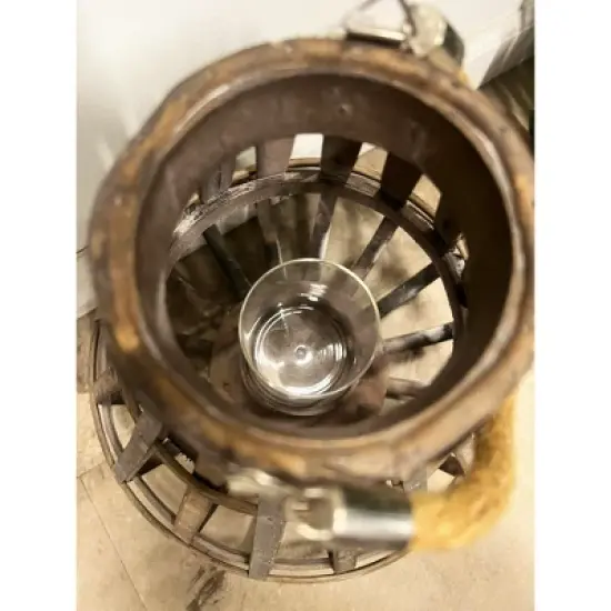 Essential Decor & Beyond 13.7" Natural Bamboo Glass Candle Holder Tabletop Lantern With Rope Handle image {4}