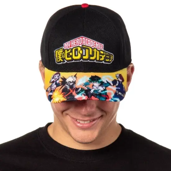 My Hero Academia Embroidered Logo 4 Character Adjustable Snapback Hat Cap Black image {2}