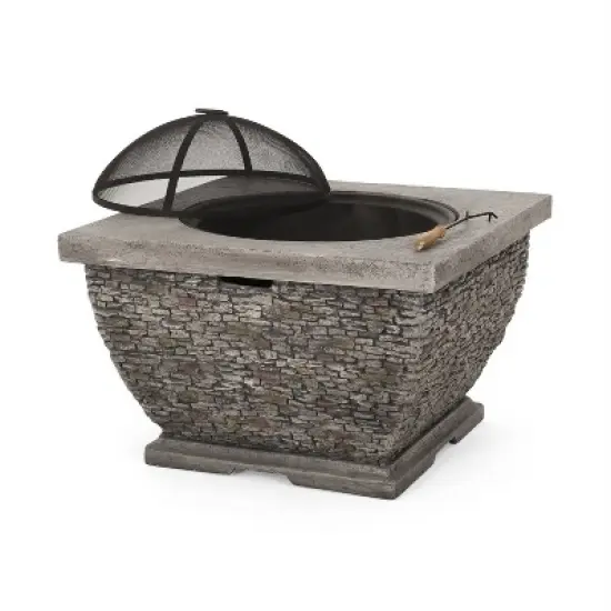 32" MgO Light-Weight Concrete Wood Burning Square Fire Pit, Grey image {7}