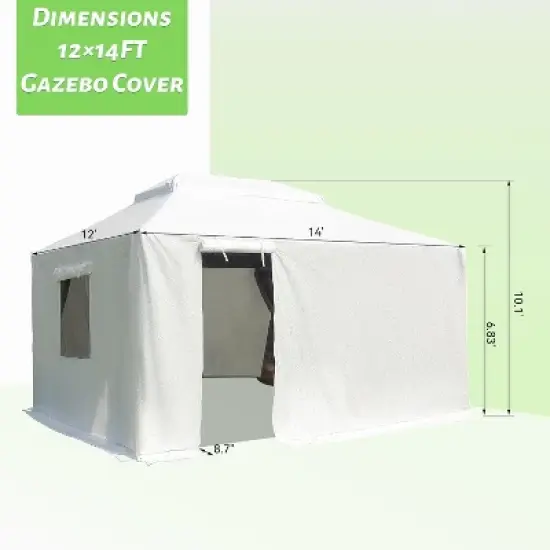 DOMETOUR 12'x14' Universal Gazebo Cover with Sidewalls & Mesh Windows, Waterproof All-Season Enclosure, White image {7}