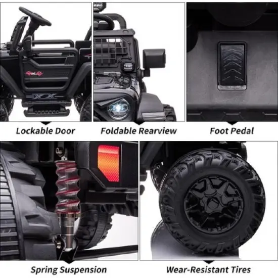 24V 2-Seater Kids Ride-On Truck, 2x120W Motors Electric Car with Remote Control, 20" Extra Wide Seat, 15.5" XL Wheels, Storage & Bottle Holder image {2}