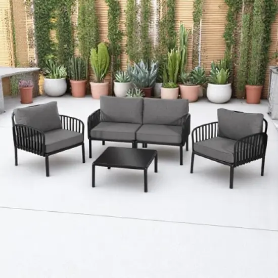 5-Piece Outdoor Plastic Sofa Set with Cushions and Coffee Table &acirc;&acirc;&sbquo;?Modular Sectional Furniture for Patio, Garden, or Balcony image {2}
