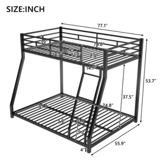 Twin over Full Metal Floor Bunk Bed with Ladder-ModernLuxe image {2}