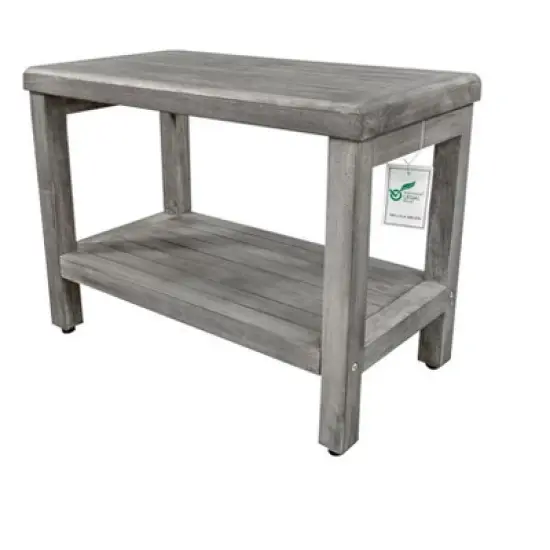 CoastalVogue&reg; Eleganto&reg; 24" Teak Wood Shower Bench with Shelf in Antique Gray Finish image {3}