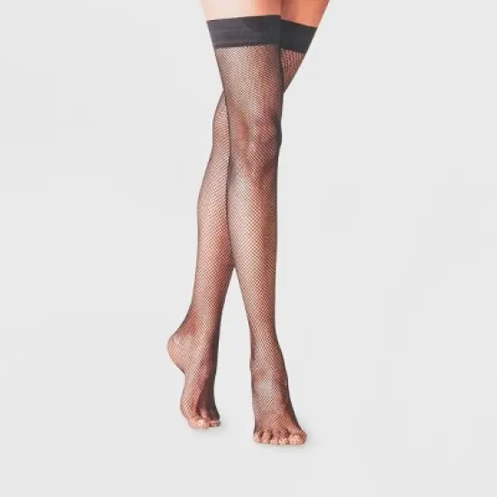 Women's Fishnet Thigh Highs - A New Day Black image {2}