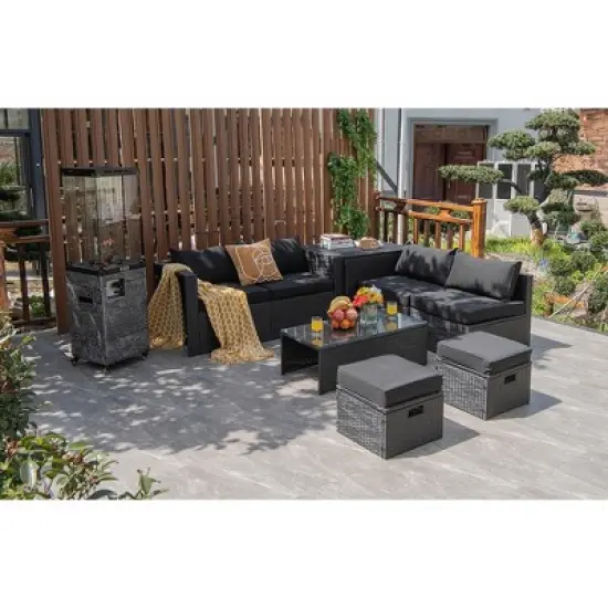 Costway 8PCS Patio Rattan Furniture Set Storage Table Ottoman cover image {14}