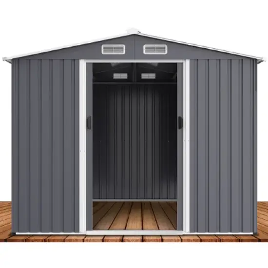 Outdoor Storage Shed 8 x 12FTLarge Metal Tool Sheds, Heavy Duty Storage House with Sliding Doors with Air Vent to Store Bikes, Tools,Grey image {7}