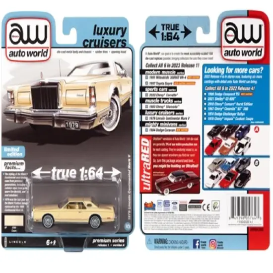 1979 Lincoln Continental Mark V Cream with Cream Interior "Luxury Cruisers" Limited Edition 1/64 Diecast Model Car by Auto World image {2}
