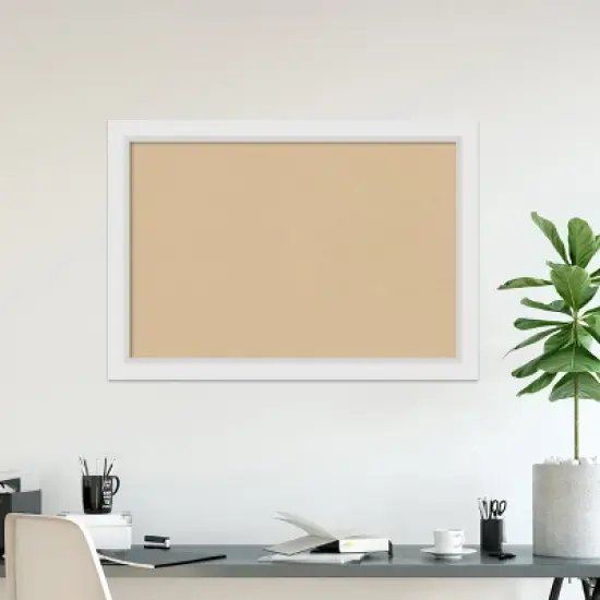Amanti Art Cork Board Wood Framed Blanco White Bulletin Board, Organization Board, Pin Board image {8}
