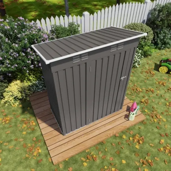 5X3 FT Outdoor Storage Shed, Tool Shed with Pitched Roof and Lockable Door Compact Metal Tool Shed for Garden, Backyard, Patio,Bike Storage, Gray image {9}