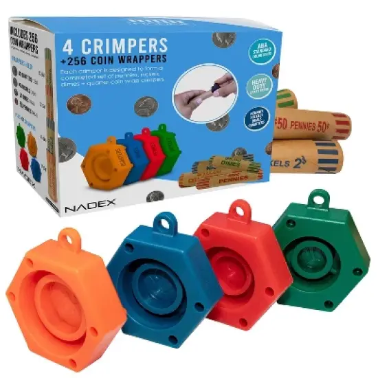 Nadex Coins&trade; Assorted Preformed Crimped-End Coin-Roll Wrappers with Color-Coded Coin-Wrapper Crimping Tool image {9}
