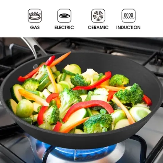 imarku Professional Cooking Utensil , 12 Inch Nonstick Cast Iron pan, Frying Pizza Pan,Steak Pan, Ergonomic grip, PFOA-Free Coating, Dishwasher Safe image {3}