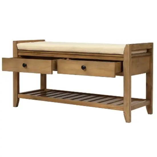 Entryway Storage Bench with Cushioned Seat, Shoe Rack and Drawers-ModernLuxe image {9}