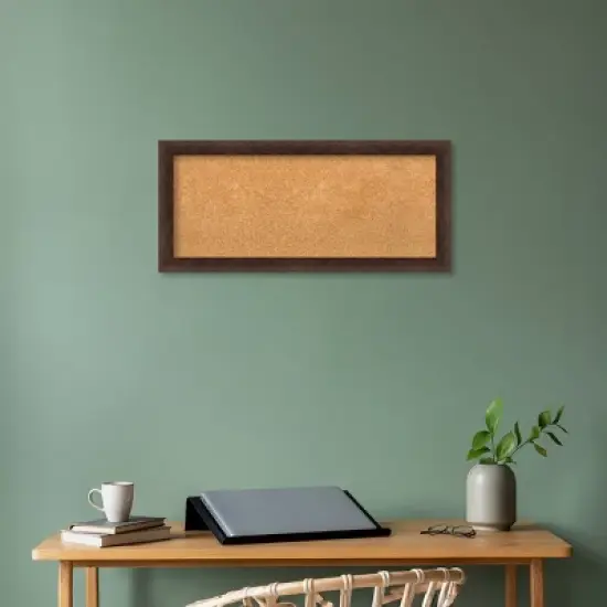Amanti Art 33"x15" Narrow Wood Frame Natural Cork Board Warm Walnut : Bulletin Board for Office, Wall Mounted Presentation Board image {5}