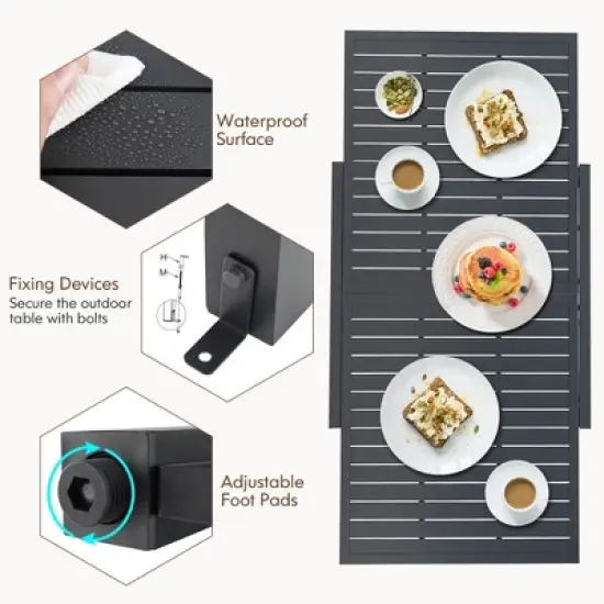 Tangkula 5 PCS Outdoor Dining Table Set w/ Extendable Aluminum Table & 4 Stackable Chairs image {4}