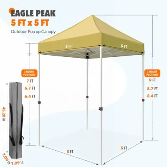 EAGLE PEAK 5x5ft Easy Setup Pop Up Canopy Folding Tent Sun Shelter UV50+ image {2}