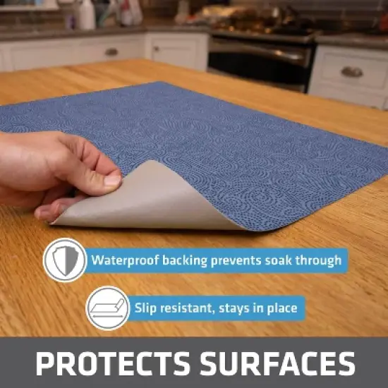 Drymate 19"x24" Dish Drying Mat - Borage Blue Stucco: Kitchen Drying Mat for Dishes, Machine Washable, Polyester image {11}