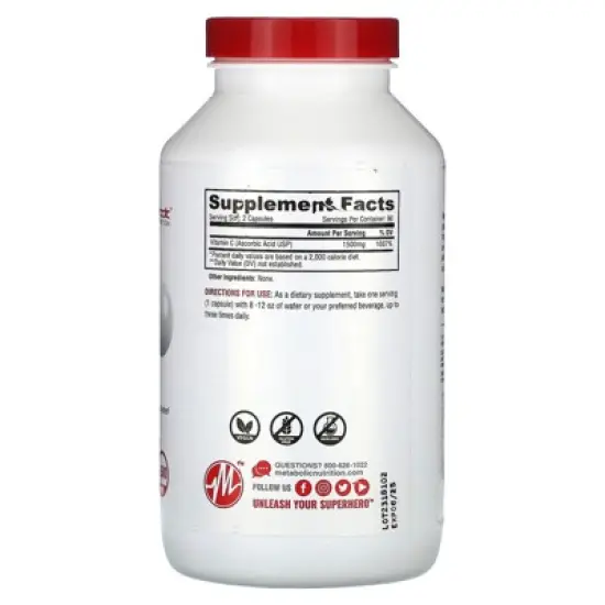 Metabolic Nutrition Vitamin-C, 180 Capsules (750 mg per Capsule) image {1}