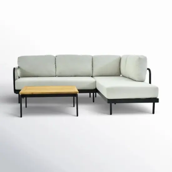 L Shaped Configuration Patio Sectional Sofa Set Performance Foam Seating & Structural Steel Frame + Tropical Wood Grain Coffee Table Ensemble image {6}