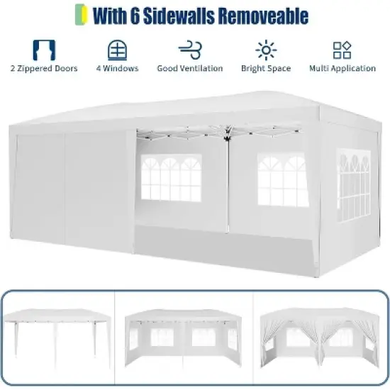 10x20 FT Heavy Duty Canopy Tent with 6 Removable Sidewalls, Thickened Legs, 420D Fabric, Roller Bag, 6 Sandbags, 18 Stakes image {3}
