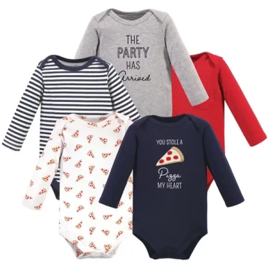Hudson Baby Infant Boy Cotton Long-Sleeve Bodysuits 5pk, Pizza image {6}