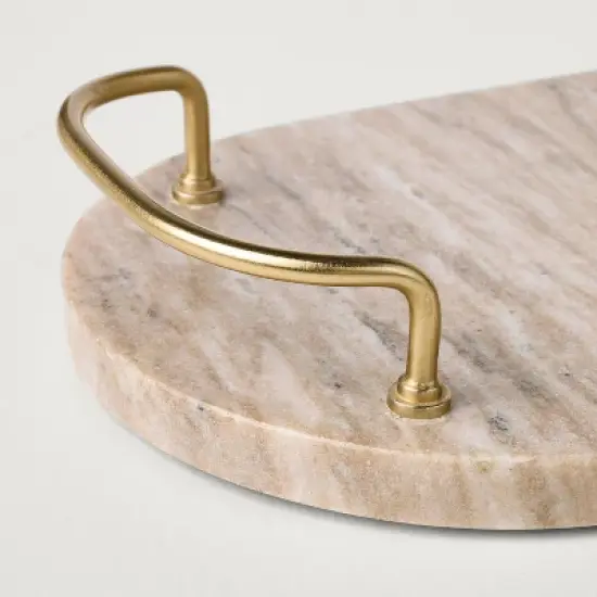 7" Marble Serving Tray with Brass Handles Warm Beige - Hearth & Hand&trade; with Magnolia: Decorative Kitchen Tray image {3}