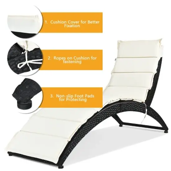 Costway 2PCS Folding Patio Rattan Lounge Chair Chaise Cushioned Portable Garden Black image {7}
