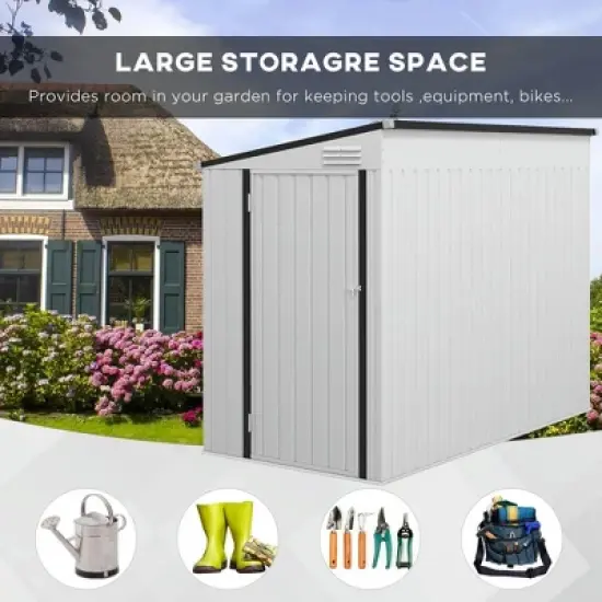 Resenkos Storage Garden Shed,Garden Sheds,4' x 7.7' Lean to Garden Storage Shed, Outdoor Metal Tool House with Lockable Door Vents, White image {2}