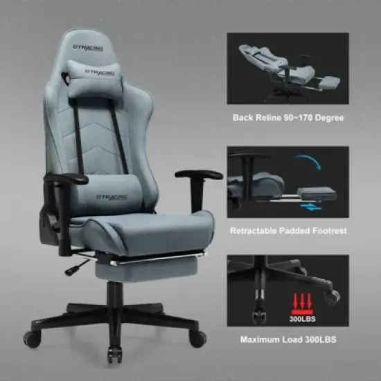 GTRACING Gaming Chair with Footres Ergonomic Recliner Office Chair with Lumbar Support Blue image {5}