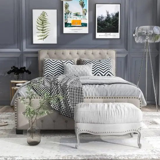 Phebe Button Tufted Upholstered Bed - HOMES: Inside + Out image {3}