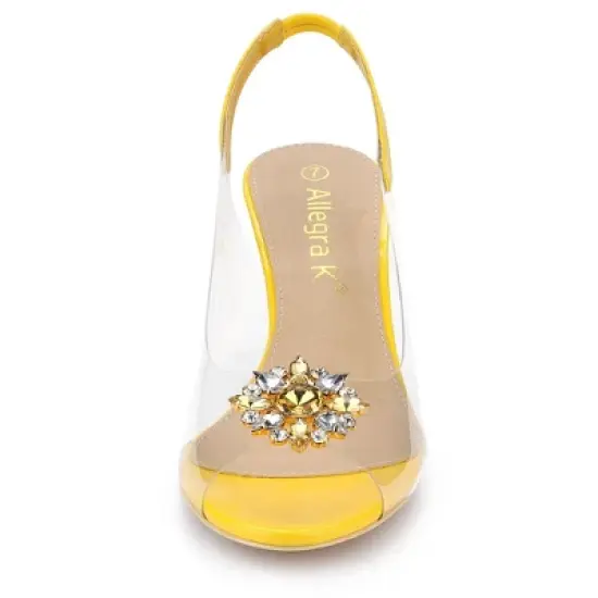 Allegra K Women's Clear Slingback Wedges Rhinestone Transparent Peep Toe Heels image {2}