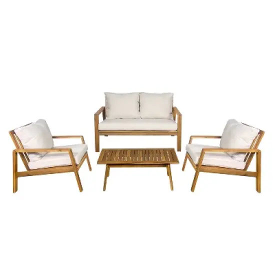 Kinger Home Cheryl 4-Piece Acacia Wood Patio Furniture Set Stylish Outdoor Patio Furniture with Waterproof Cushions image {1}