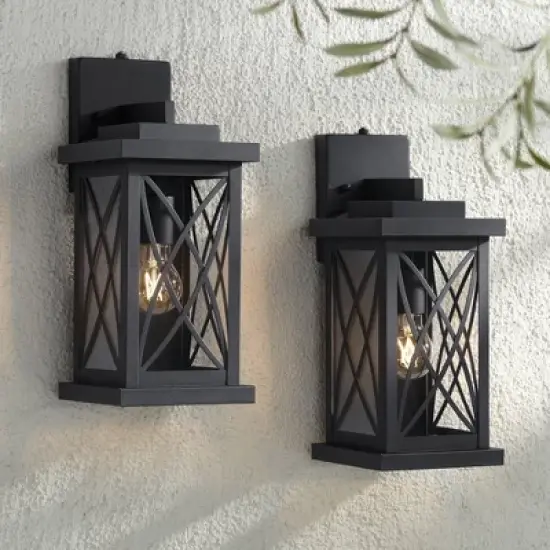 John Timberland Woodland Park Mission Outdoor Wall Light Fixtures Set of 2 Black Metal Dusk to Dawn 15" Clear Glass for Post Exterior Barn Porch image {1}