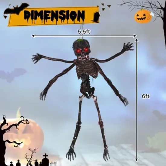Costway 6 FT Animated Halloween Decoration Hanging Zombie Light-up Eyes Poseable Arms image {2}