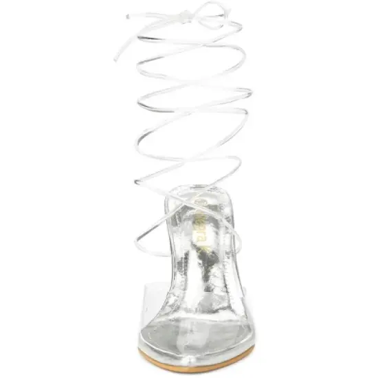 Allegra K Women's Clear Heels Lace Up Strappy Stiletto Heel Sandals image {2}