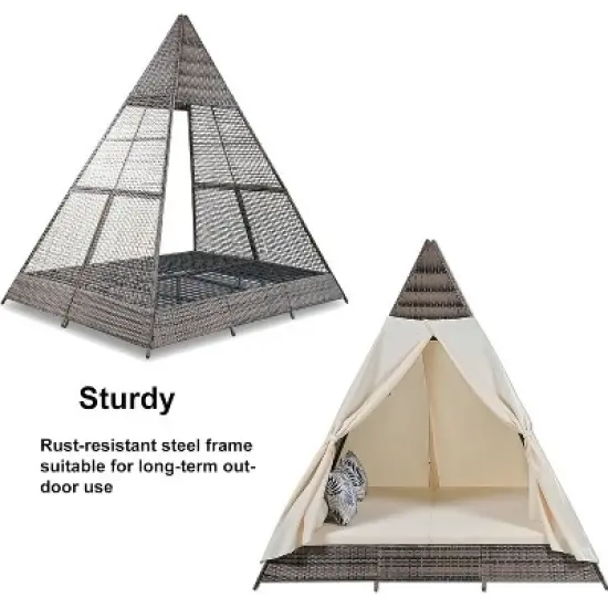 Zevemomo Outdoor Daybed with Colorful Pillows, Rattan Wicker Patio Sunbed Furniture Seating with Soft Cushions for Poolside Backyard, Brown Beige image {6}