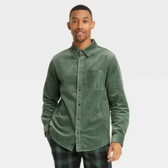 Houston White Adult Woven Cord Button-Down Shirt - Green image {3}