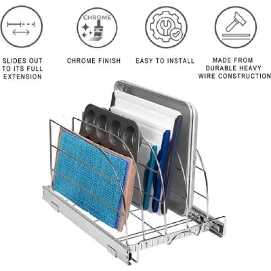 Hold N' Storage - Bakeware Pull Out Organizer for Cookie Sheet and more. Chrome Finished image {1}