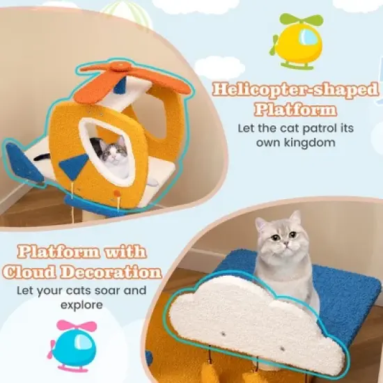 Tangkula Aviation-themed Cat Tree for Indoor Cats w/ Helicopter Top Perch Scratching Post image {7}