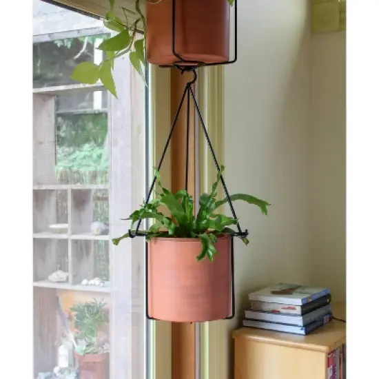 ACHLA Designs 10.5" Wide Indoor/Outdoor Cylindrical Galvanized Vera Hanging Planter Pot Burnt Sienna image {4}