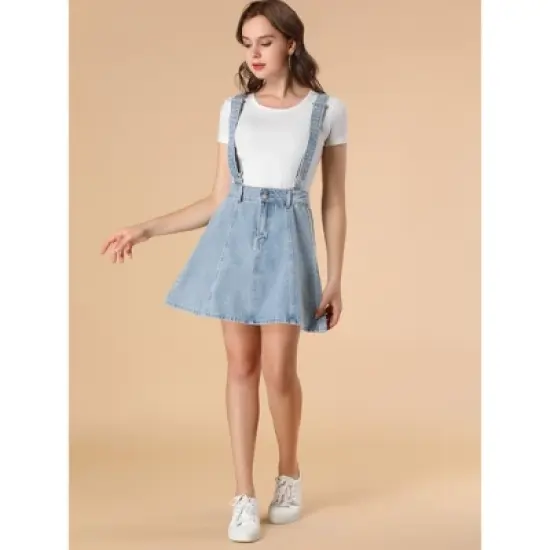 Allegra K Women's Denim A-Line Adjustable Strap Braces Mini Suspender Skirt image {2}