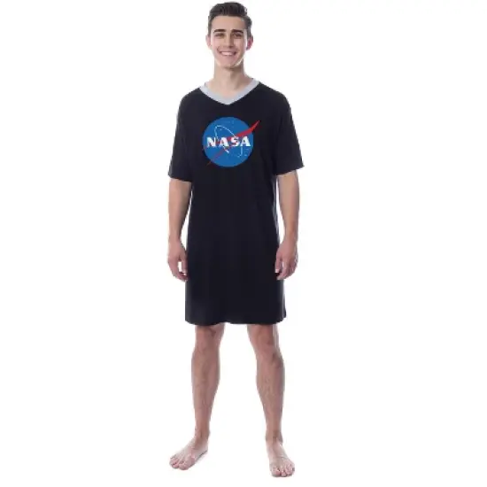NASA Mens' Meatball Space Fashion Logo Nightgown Sleep Pajama Shirt image {2}