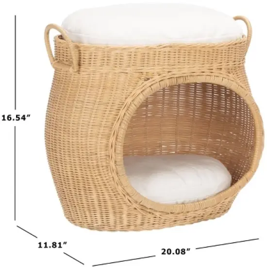 Faati Cat Bed W/ Cushion - PET6503 - White/Honey Natural - Safavieh Pets image {9}