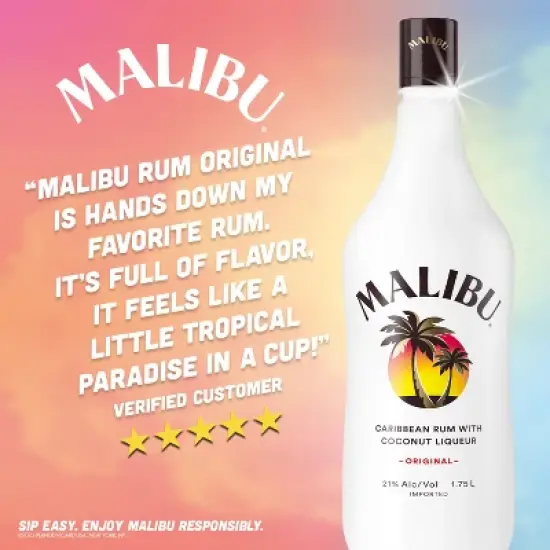 Malibu Coconut Flavored White Rum - 1.75L Bottle image {2}