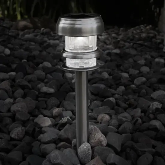 Nature Spring Solar Powered Lights - Set of 4 - LED Outdoor Stake Spotlight Fixture for Gardens, Pathways, and Patios, Silver image {3}