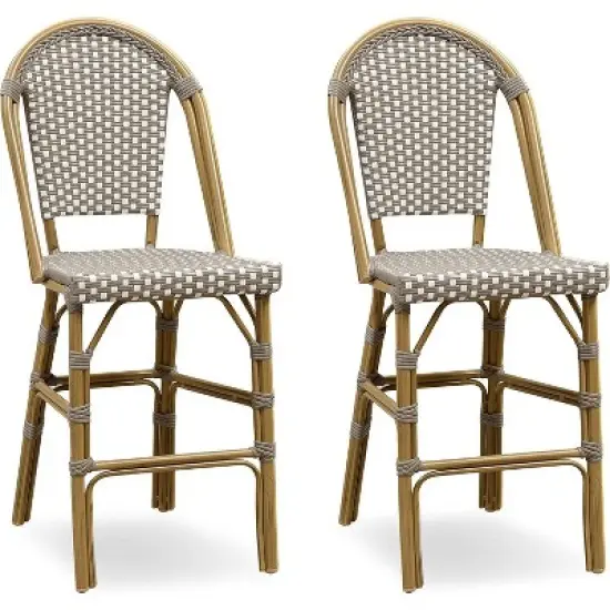 PURPLE LEAF 2-Pack Grey Rattan Bar Stools &uml;C 25" Counter Height, Chic for Kitchen & Patio image {2}