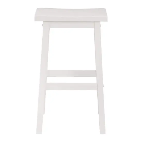 PJ Wood Classic Saddle-Seat 29 Inch Tall Kitchen Counter Stool for Homes, Dining Spaces, and Bars with Backless Seat, 4 Square Legs, White, Set of 2 image {1}